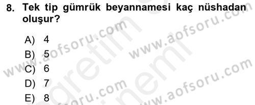 Dış Ticaret İşlemlerinin Muhasebeleştirilmesi Dersi 2015 - 2016 Yılı (Vize) Ara Sınav Soruları 8. Soru