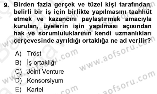 Dış Ticaret İşlemlerinin Muhasebeleştirilmesi Dersi 2015 - 2016 Yılı (Vize) Ara Sınav Soruları 9. Soru