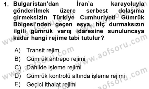 Dış Ticaret İşlemlerinin Muhasebeleştirilmesi Dersi 2015 - 2016 Yılı (Final) Dönem Sonu Sınavı 1. Soru