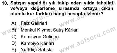 Dış Ticaret İşlemlerinin Muhasebeleştirilmesi Dersi 2015 - 2016 Yılı (Final) Dönem Sonu Sınav Soruları 10. Soru