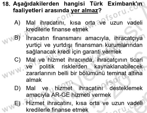 Dış Ticaret İşlemlerinin Muhasebeleştirilmesi Dersi 2015 - 2016 Yılı (Final) Dönem Sonu Sınav Soruları 18. Soru