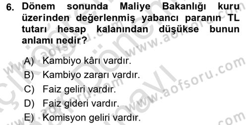 Dış Ticaret İşlemlerinin Muhasebeleştirilmesi Dersi 2015 - 2016 Yılı (Final) Dönem Sonu Sınav Soruları 6. Soru