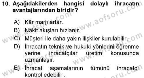 Dış Ticaret İşlemlerinin Muhasebeleştirilmesi Dersi 2016 - 2017 Yılı (Vize) Ara Sınavı 10. Soru