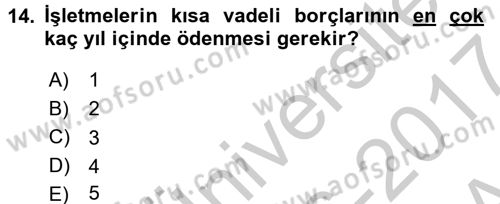 Dış Ticaret İşlemlerinin Muhasebeleştirilmesi Dersi 2016 - 2017 Yılı (Vize) Ara Sınavı 14. Soru