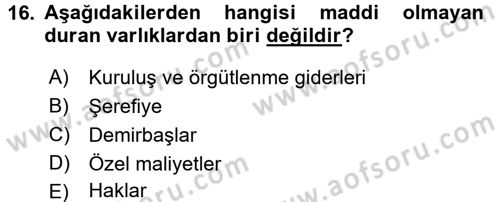 Dış Ticaret İşlemlerinin Muhasebeleştirilmesi Dersi 2016 - 2017 Yılı (Vize) Ara Sınavı 16. Soru