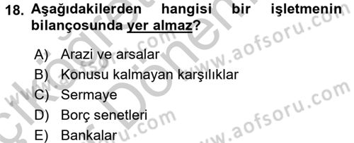 Dış Ticaret İşlemlerinin Muhasebeleştirilmesi Dersi 2016 - 2017 Yılı (Vize) Ara Sınavı 18. Soru