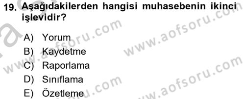 Dış Ticaret İşlemlerinin Muhasebeleştirilmesi Dersi 2016 - 2017 Yılı (Vize) Ara Sınavı 19. Soru