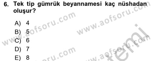 Dış Ticaret İşlemlerinin Muhasebeleştirilmesi Dersi 2016 - 2017 Yılı (Vize) Ara Sınavı 6. Soru