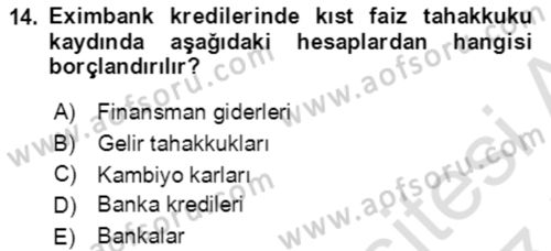 Dış Ticaret İşlemlerinin Muhasebeleştirilmesi Dersi 2016 - 2017 Yılı (Final) Dönem Sonu Sınav Soruları 14. Soru