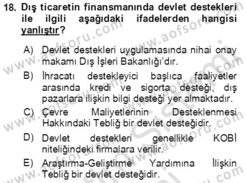 Dış Ticaret İşlemlerinin Muhasebeleştirilmesi Dersi 2016 - 2017 Yılı (Final) Dönem Sonu Sınav Soruları 18. Soru