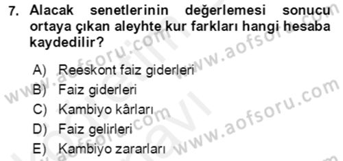 Dış Ticaret İşlemlerinin Muhasebeleştirilmesi Dersi 2017 - 2018 Yılı 3 Ders Sınavı 7. Soru