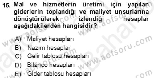 Dış Ticaret İşlemlerinin Muhasebeleştirilmesi Dersi 2017 - 2018 Yılı (Vize) Ara Sınavı 15. Soru