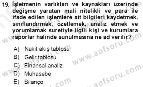 Dış Ticaret İşlemlerinin Muhasebeleştirilmesi Dersi 2017 - 2018 Yılı (Vize) Ara Sınav Soruları 19. Soru