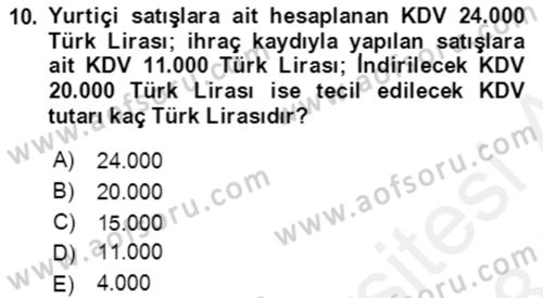 Dış Ticaret İşlemlerinin Muhasebeleştirilmesi Dersi 2017 - 2018 Yılı (Final) Dönem Sonu Sınav Soruları 10. Soru
