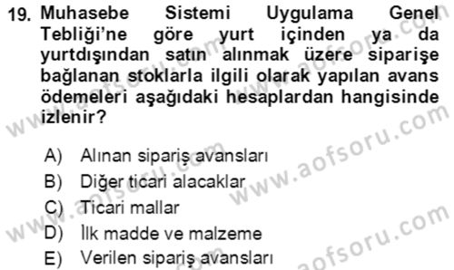 Dış Ticaret İşlemlerinin Muhasebeleştirilmesi Dersi 2017 - 2018 Yılı (Final) Dönem Sonu Sınav Soruları 19. Soru