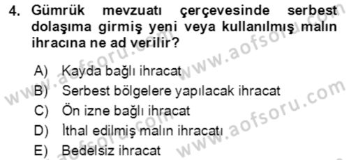 Dış Ticaret İşlemlerinin Muhasebeleştirilmesi Dersi 2017 - 2018 Yılı (Final) Dönem Sonu Sınav Soruları 4. Soru