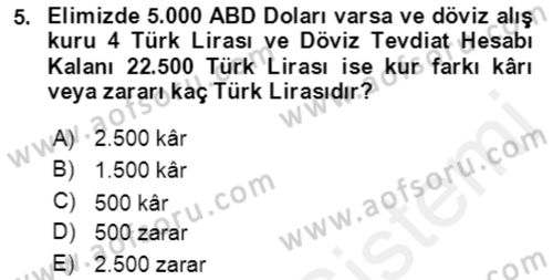 Dış Ticaret İşlemlerinin Muhasebeleştirilmesi Dersi 2017 - 2018 Yılı (Final) Dönem Sonu Sınav Soruları 5. Soru