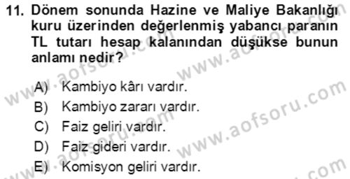 Dış Ticaret İşlemlerinin Muhasebeleştirilmesi Dersi 2018 - 2019 Yılı 3 Ders Sınavı 11. Soru