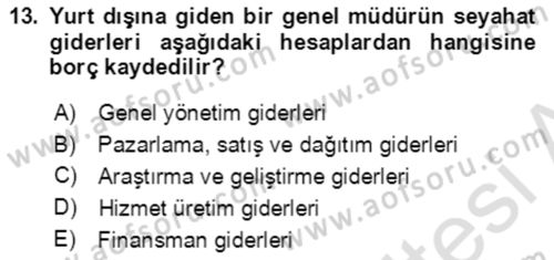 Dış Ticaret İşlemlerinin Muhasebeleştirilmesi Dersi 2018 - 2019 Yılı 3 Ders Sınavı 13. Soru