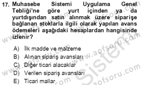 Dış Ticaret İşlemlerinin Muhasebeleştirilmesi Dersi 2018 - 2019 Yılı 3 Ders Sınavı 17. Soru