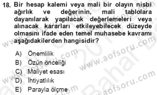 Dış Ticaret İşlemlerinin Muhasebeleştirilmesi Dersi 2018 - 2019 Yılı (Vize) Ara Sınav Soruları 18. Soru