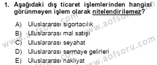 Dış Ticaret İşlemlerinin Muhasebeleştirilmesi Dersi 2018 - 2019 Yılı (Final) Dönem Sonu Sınavı 1. Soru