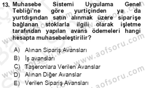 Dış Ticaret İşlemlerinin Muhasebeleştirilmesi Dersi 2018 - 2019 Yılı (Final) Dönem Sonu Sınavı 13. Soru