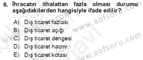 Dış Ticaret İşlemlerinin Muhasebeleştirilmesi Dersi 2018 - 2019 Yılı (Final) Dönem Sonu Sınavı 6. Soru