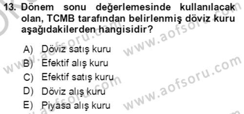 Dış Ticaret İşlemlerinin Muhasebeleştirilmesi Dersi 2018 - 2019 Yılı Yaz Okulu Sınav Soruları 13. Soru