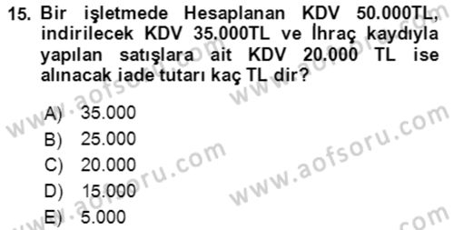 Dış Ticaret İşlemlerinin Muhasebeleştirilmesi Dersi 2018 - 2019 Yılı Yaz Okulu Sınav Soruları 15. Soru
