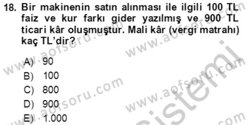 Dış Ticaret İşlemlerinin Muhasebeleştirilmesi Dersi 2018 - 2019 Yılı Yaz Okulu Sınav Soruları 18. Soru