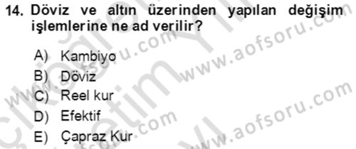 Dış Ticaret İşlemlerinin Muhasebeleştirilmesi Dersi 2020 - 2021 Yılı Yaz Okulu Sınavı 14. Soru