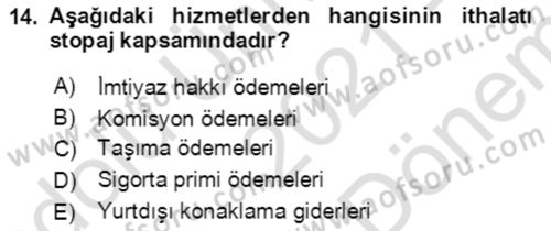 Dış Ticaret İşlemlerinin Muhasebeleştirilmesi Dersi 2021 - 2022 Yılı (Final) Dönem Sonu Sınav Soruları 14. Soru