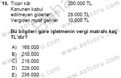 Dış Ticaret İşlemlerinin Muhasebeleştirilmesi Dersi 2021 - 2022 Yılı (Final) Dönem Sonu Sınav Soruları 15. Soru