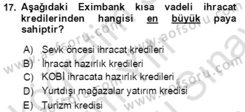 Dış Ticaret İşlemlerinin Muhasebeleştirilmesi Dersi 2021 - 2022 Yılı (Final) Dönem Sonu Sınav Soruları 17. Soru