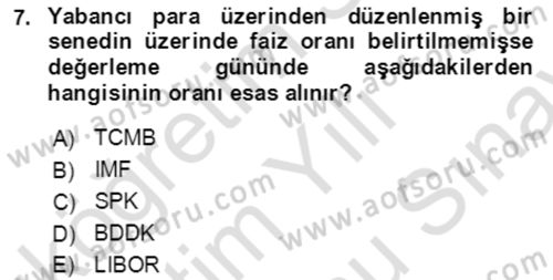 Dış Ticaret İşlemlerinin Muhasebeleştirilmesi Dersi 2021 - 2022 Yılı (Final) Dönem Sonu Sınav Soruları 7. Soru
