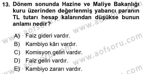 Dış Ticaret İşlemlerinin Muhasebeleştirilmesi Dersi 2021 - 2022 Yılı Yaz Okulu Sınav Soruları 13. Soru