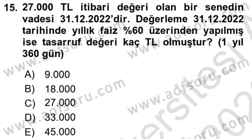 Dış Ticaret İşlemlerinin Muhasebeleştirilmesi Dersi 2021 - 2022 Yılı Yaz Okulu Sınav Soruları 15. Soru