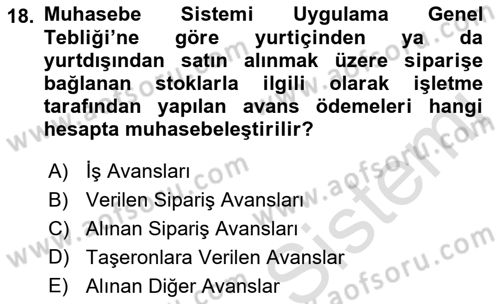 Dış Ticaret İşlemlerinin Muhasebeleştirilmesi Dersi 2021 - 2022 Yılı Yaz Okulu Sınav Soruları 18. Soru