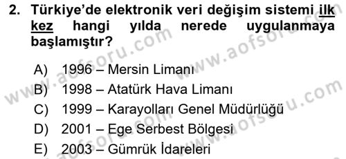 Dış Ticaret İşlemlerinin Muhasebeleştirilmesi Dersi 2021 - 2022 Yılı Yaz Okulu Sınav Soruları 2. Soru