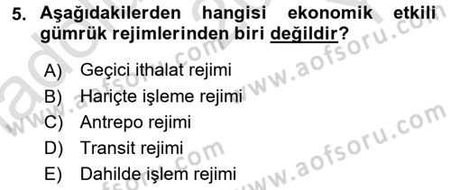 Dış Ticaret İşlemlerinin Muhasebeleştirilmesi Dersi 2021 - 2022 Yılı Yaz Okulu Sınav Soruları 5. Soru