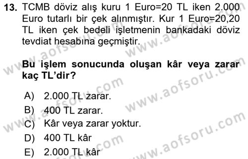 Dış Ticaret İşlemlerinin Muhasebeleştirilmesi Dersi 2022 - 2023 Yılı Yaz Okulu Sınav Soruları 13. Soru
