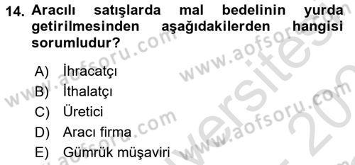 Dış Ticaret İşlemlerinin Muhasebeleştirilmesi Dersi 2022 - 2023 Yılı Yaz Okulu Sınav Soruları 14. Soru