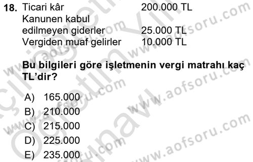 Dış Ticaret İşlemlerinin Muhasebeleştirilmesi Dersi 2022 - 2023 Yılı Yaz Okulu Sınav Soruları 18. Soru