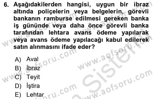 Dış Ticaret İşlemlerinin Muhasebeleştirilmesi Dersi 2022 - 2023 Yılı Yaz Okulu Sınav Soruları 6. Soru