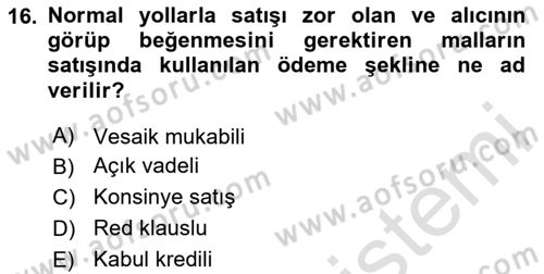 Dış Ticaret İşlemlerinin Muhasebeleştirilmesi Dersi 2023 - 2024 Yılı (Vize) Ara Sınav Soruları 16. Soru