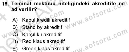 Dış Ticaret İşlemlerinin Muhasebeleştirilmesi Dersi 2023 - 2024 Yılı (Vize) Ara Sınav Soruları 18. Soru