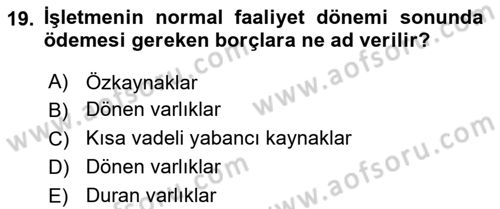 Dış Ticaret İşlemlerinin Muhasebeleştirilmesi Dersi 2023 - 2024 Yılı (Vize) Ara Sınav Soruları 19. Soru