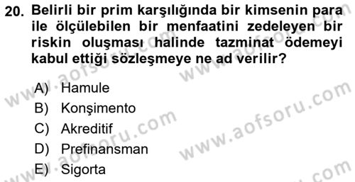 Dış Ticaret İşlemlerinin Muhasebeleştirilmesi Dersi 2023 - 2024 Yılı (Vize) Ara Sınav Soruları 20. Soru