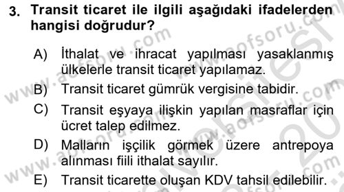 Dış Ticaret İşlemlerinin Muhasebeleştirilmesi Dersi 2023 - 2024 Yılı (Vize) Ara Sınav Soruları 3. Soru